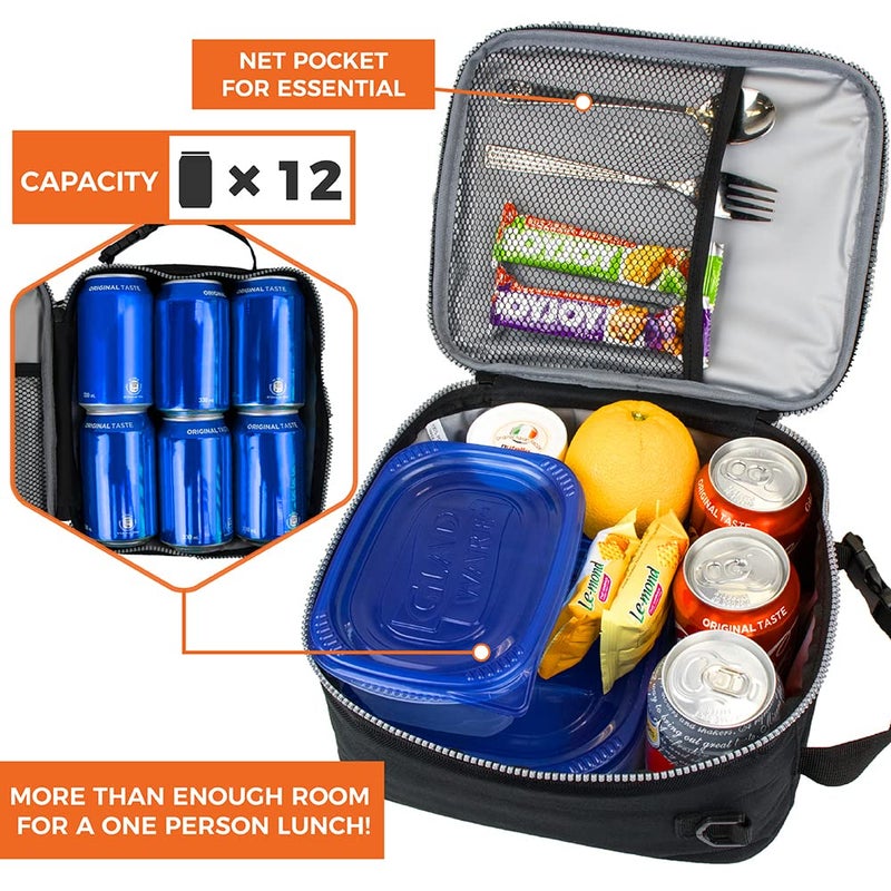 opux Insulated Lunch Box for Men Women Adult, Compact Lunch Bag for Kids Boy Girl Teen, Soft Lunch Cooler Bag for Work School, Leakproof Lunchbox Lunch Pail with Clip-on Buckle, Black - Image 5